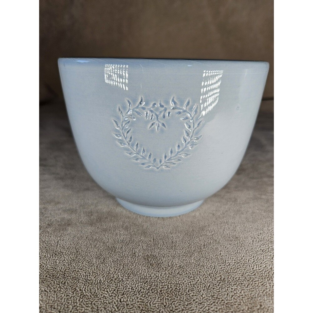 Set Of 2 Light Blue Cottagecore Bowls w/Leaf Heart Imprint Granny Core Country